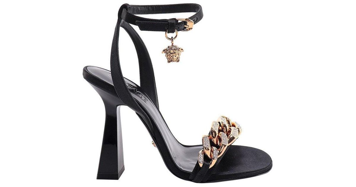 Versace Leather Chain-link Detailed Buckle Sandals in Black | Lyst UK