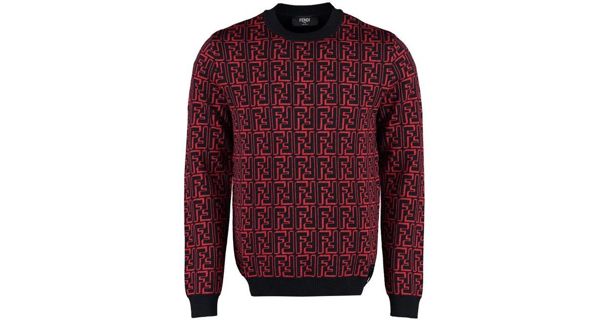 Fendi Wool-blend Crew-neck Sweater in Red for Men | Lyst