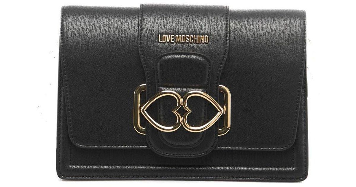 Love Moschino Logo Lettering Heart-plaque Shoulder Bag in Black