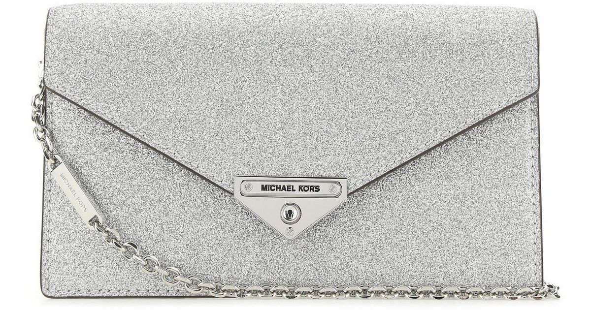 MICHAEL Michael Kors Grace Glitter Clutch Bag in Metallic | Lyst