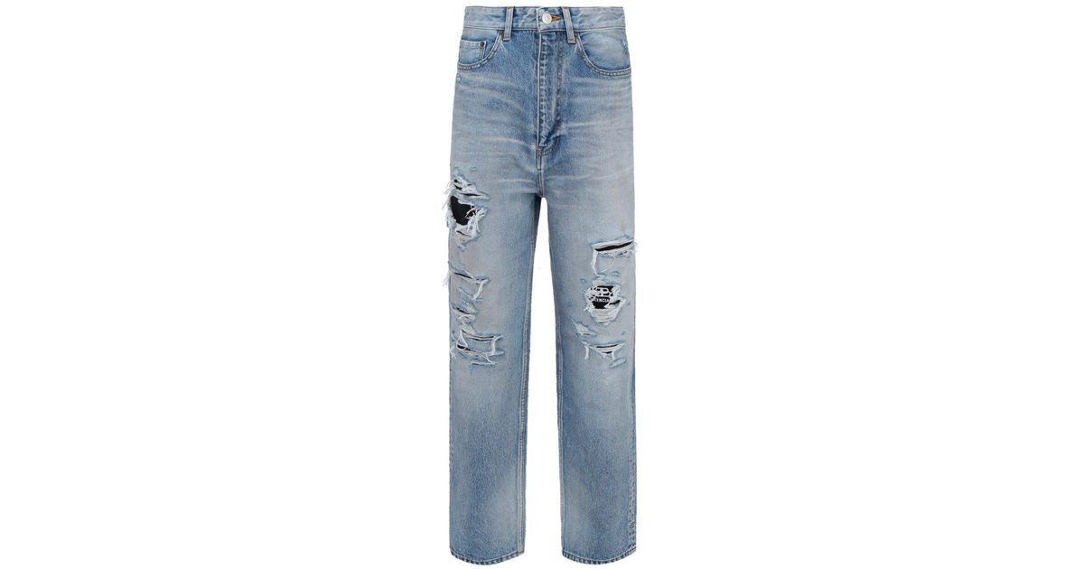 Balenciaga Denim Ripped Regular Jeans in Blue - Lyst