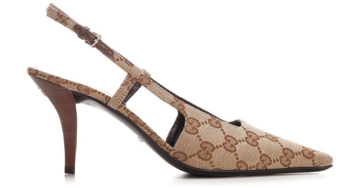 Gucci Canvas Allover GG Logo Slingback Pumps in Beige (Natural) Lyst