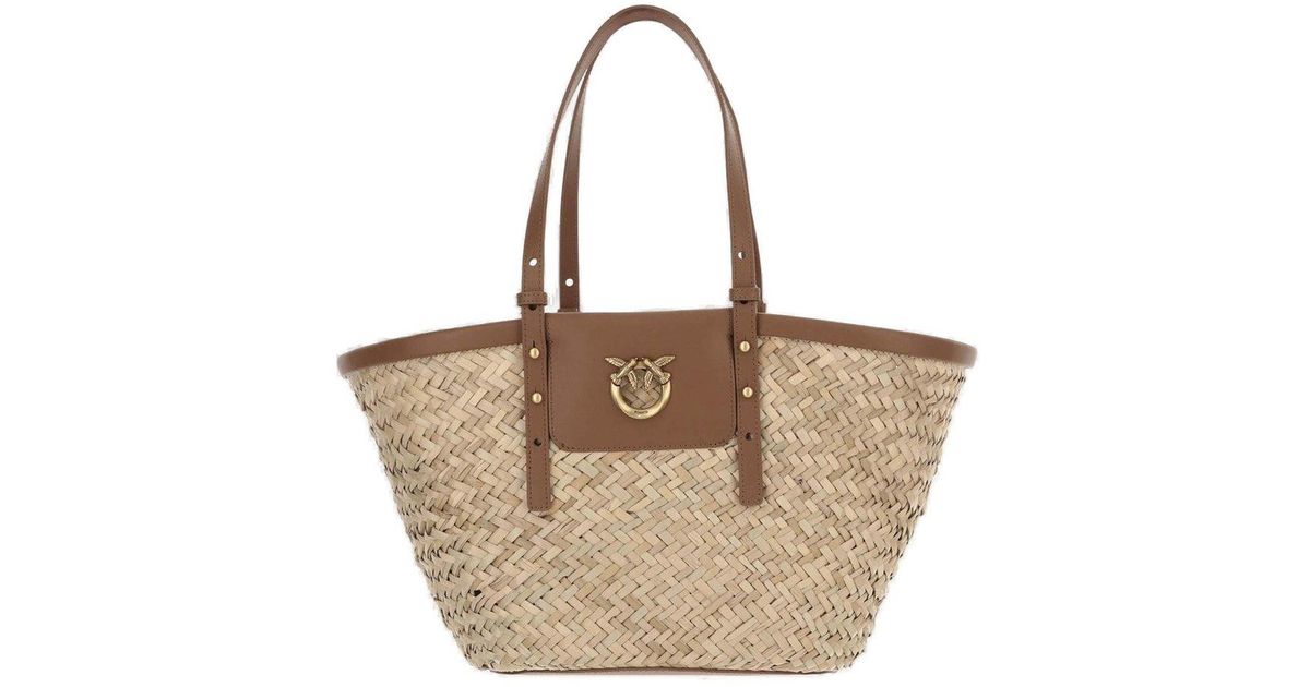 Pinko Love Summer Basket women's bag in natural raffia with