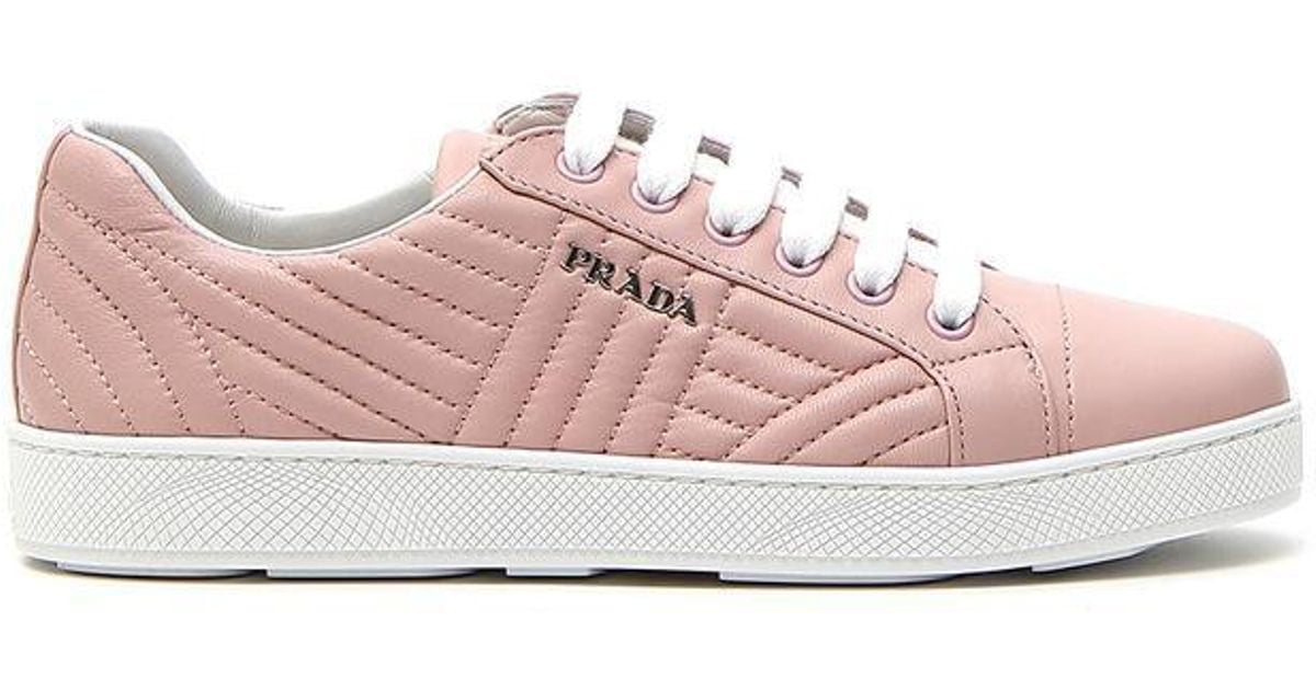 Prada Leather Quilted Sneakers in Pink 