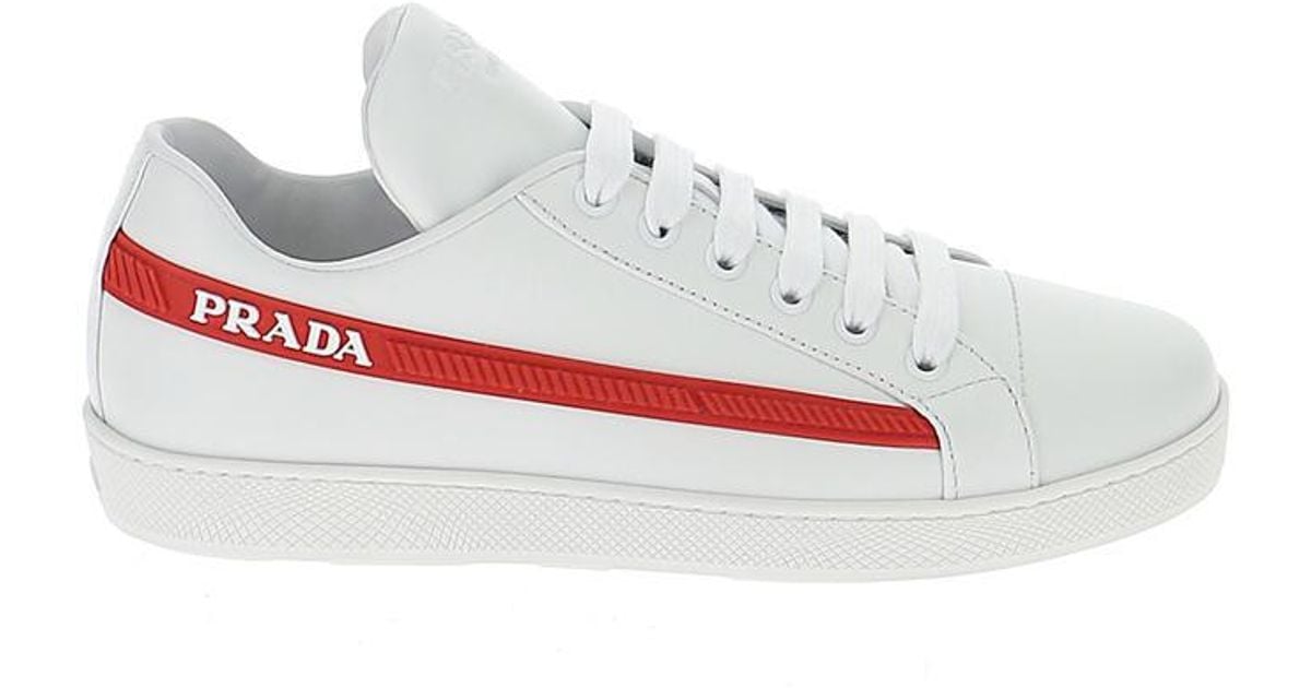 Prada Logo Stripe Sneakers in White | Lyst