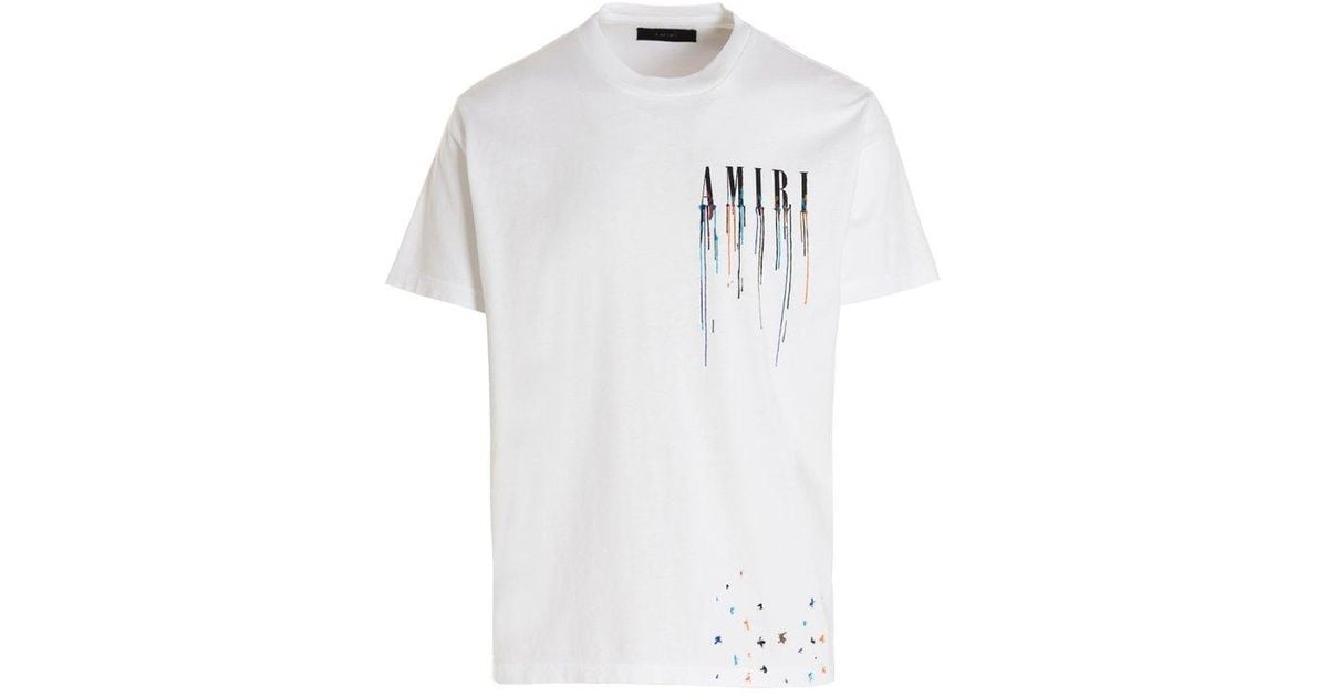 Amiri Paint Drip Logo Crewneck Tshirt in White for Men Lyst