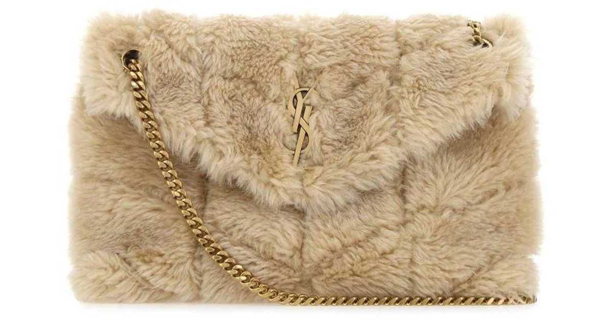Saint Laurent Leather Shearling Puffer Small Shoulder Bag in Beige ...