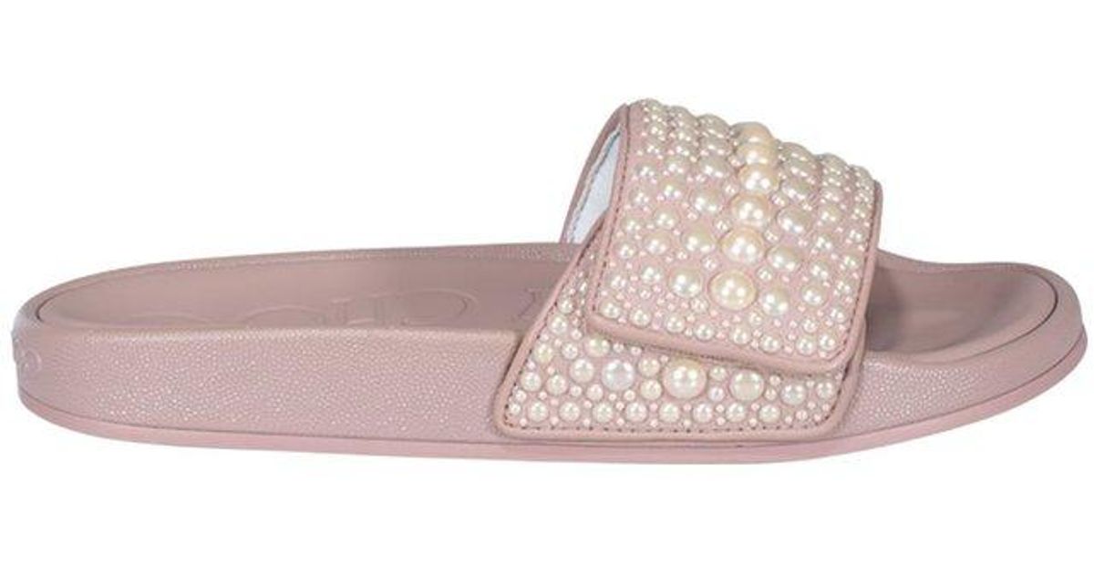 Jimmy Choo Rubber Fitz Embellished Slides in Pink - Save 17% | Lyst