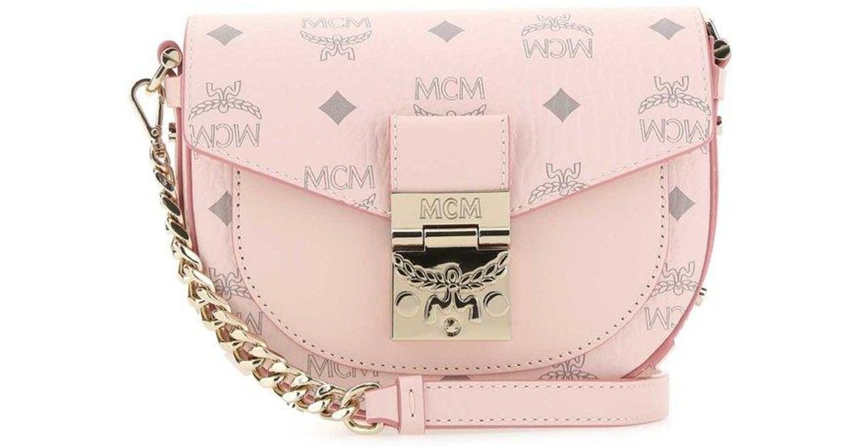 MCM Mini Patricia Visetos Leather Crossbody Bag Powder Pink