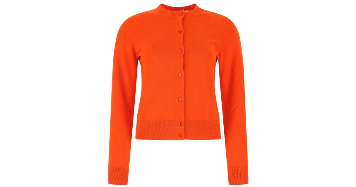 BOSS by HUGO BOSS Wool Buttoned Crewneck Cardigan in Orange | Lyst