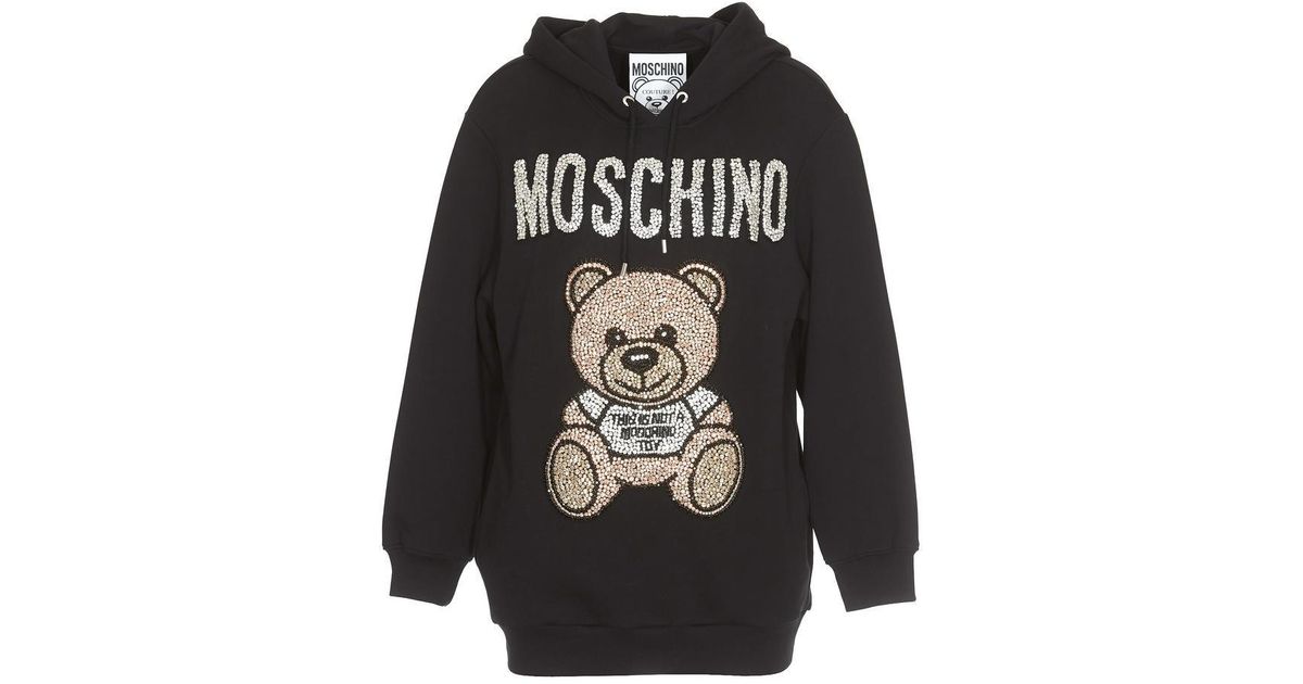 Moschino Cotton Rhinestone Embellished Teddy Sweater in Black - Lyst
