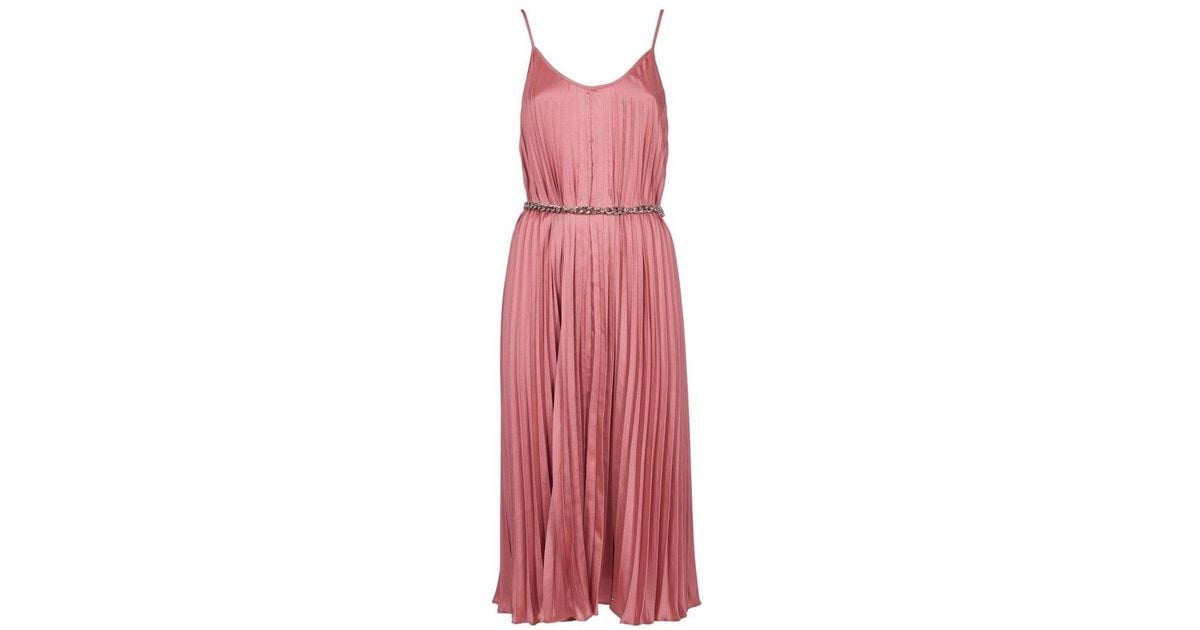 MICHAEL Michael Kors Synthetic Chain Belt Pleated Midi Dress in Pink ...