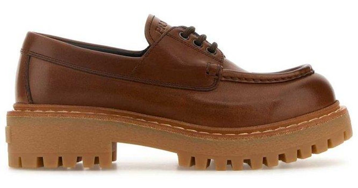 Prada Women Caramel Leather Lace-Up Shoes main image 1