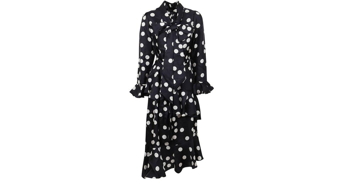 Zimmermann Silk Confetti Tie-neck Asymmetric Midi Dress in Black | Lyst