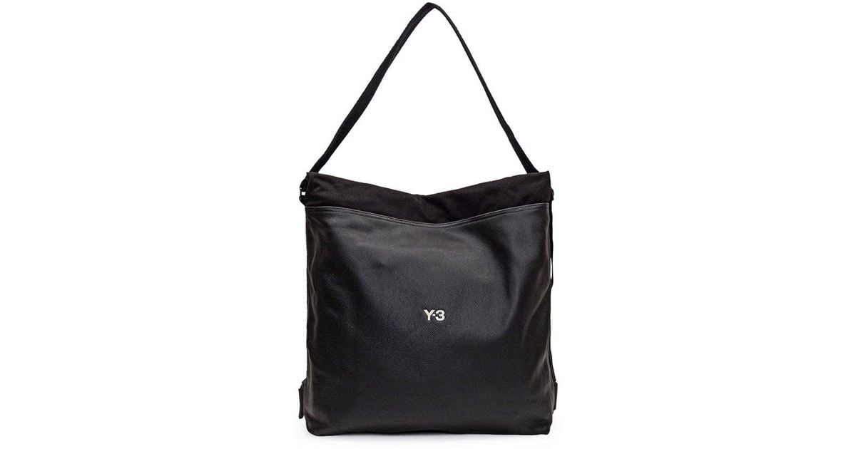 Y-3 Lux Leather Logo Printed Tote Bag in Black for Men