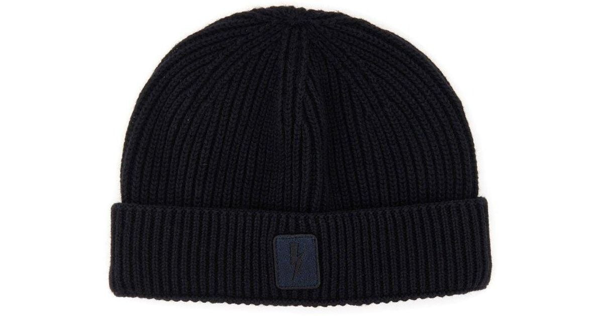 Neil Barrett Beanie Hat With Logo in Blue for Men Lyst