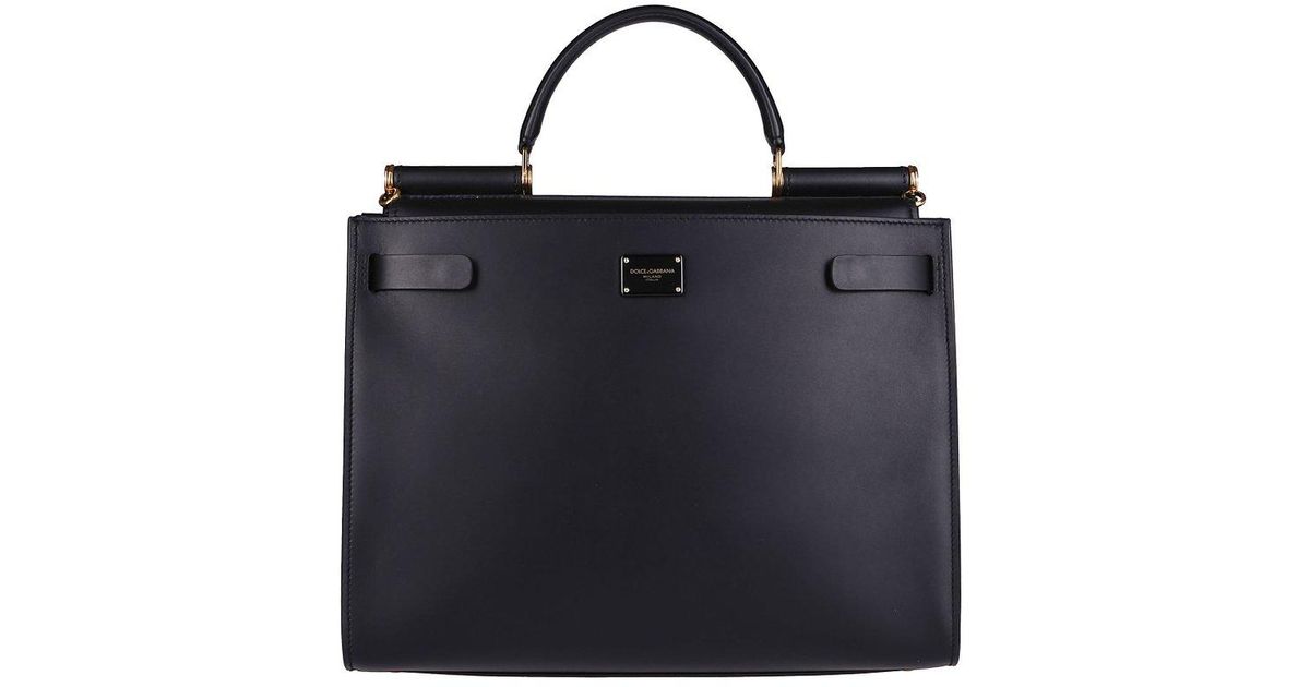 Sicily Small Leather Tote Bag in Black