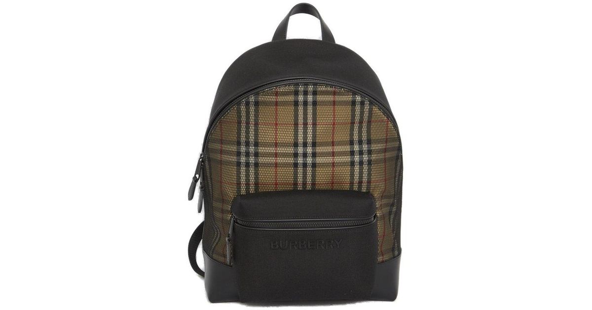 Burberry Logo Detailed Checked Mesh Backpack in Black for Men Lyst