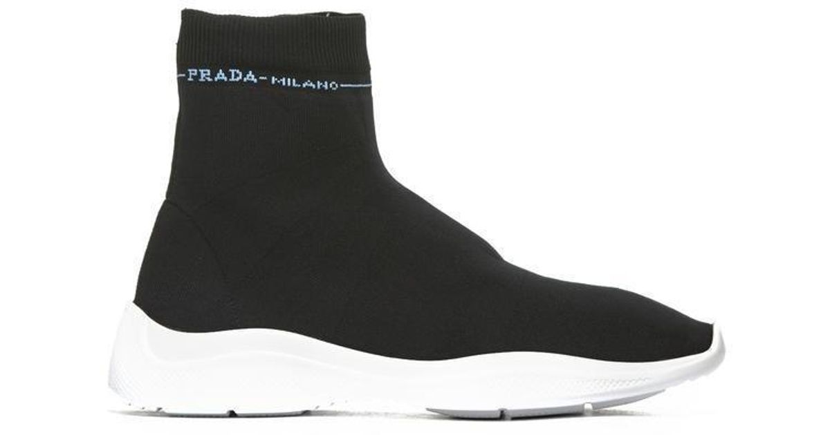 Prada Logo Sock Sneakers in Black Lyst Canada