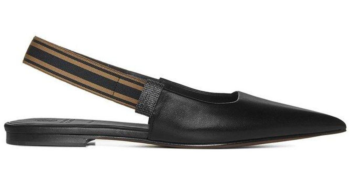 Brunello Cucinelli Pointed-toe Flat Ballerina Shoes in Black | Lyst