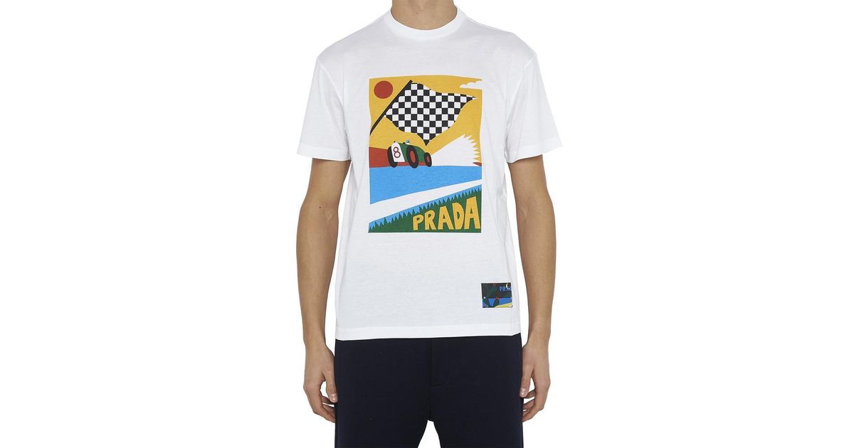 Prada Cotton Racing Car Print T-shirt 