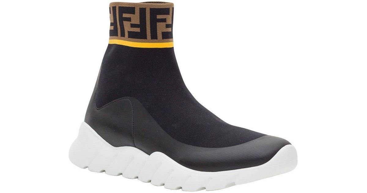 Fendi Synthetic Logo Sock Sneakers in Black for Men - Lyst