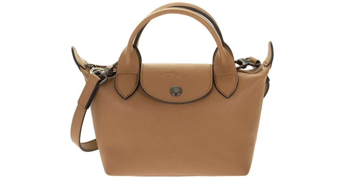 Longchamp Leather Le Pliage Cuir Xs Top Handle Bag in Beige (Natural