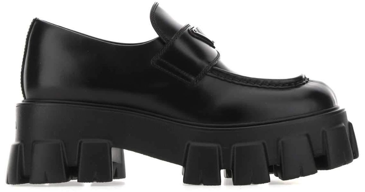 Prada Leather Monolith Loafers in Black | Lyst Canada