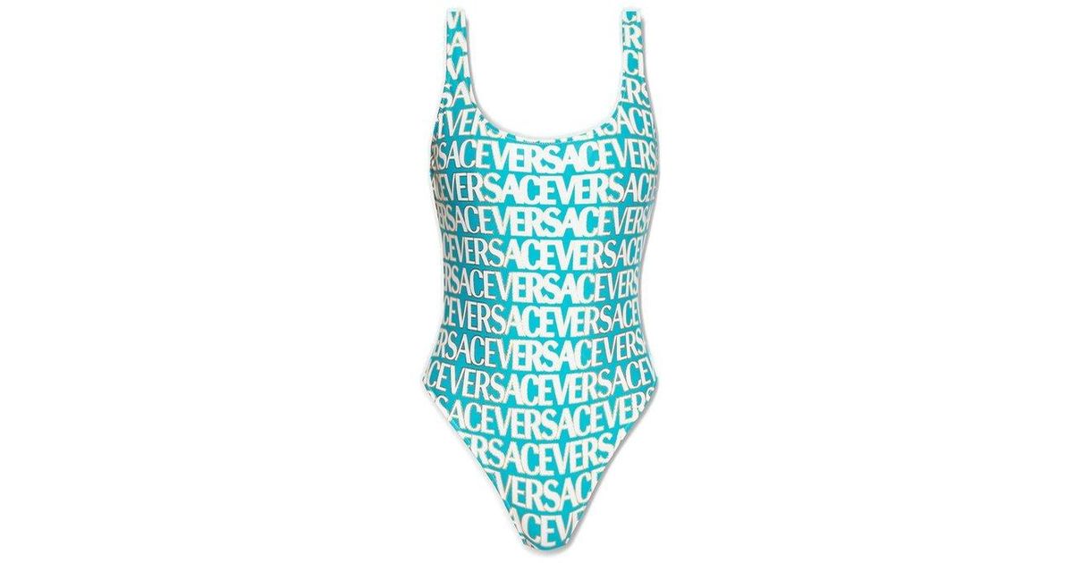 Versace Allover Logo-printed One-piece Swimsuit in Blue | Lyst