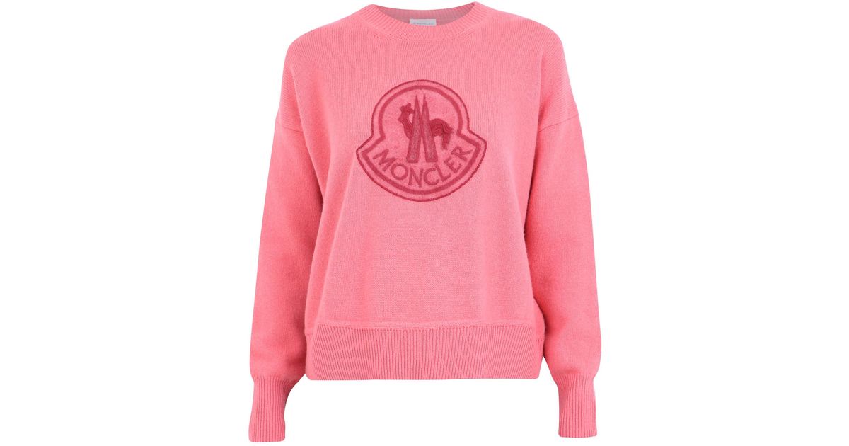 Moncler Synthetic Logo Embroidered Sweater in Pink - Lyst
