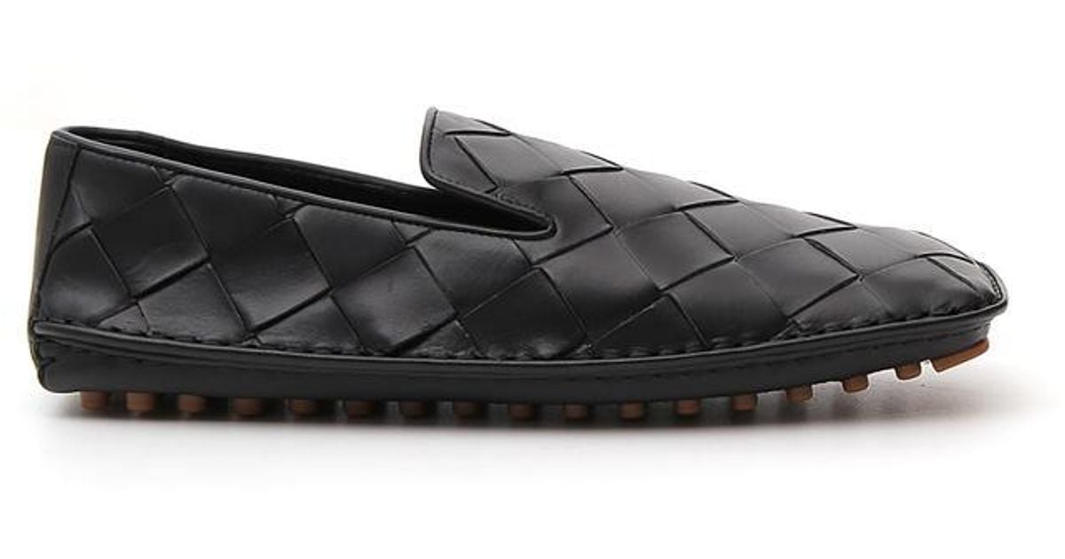 Bottega Leather Woven Loafers in Black for Men Lyst