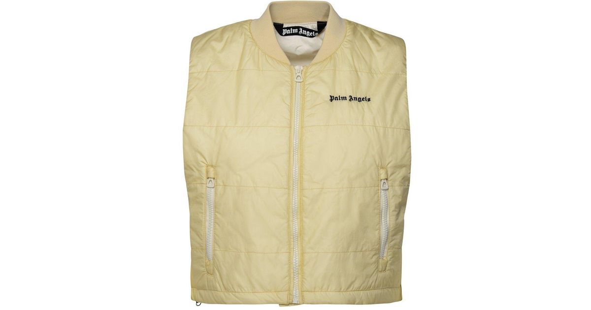 Palm Angels Logo Detailed Padded Vest in Natural | Lyst