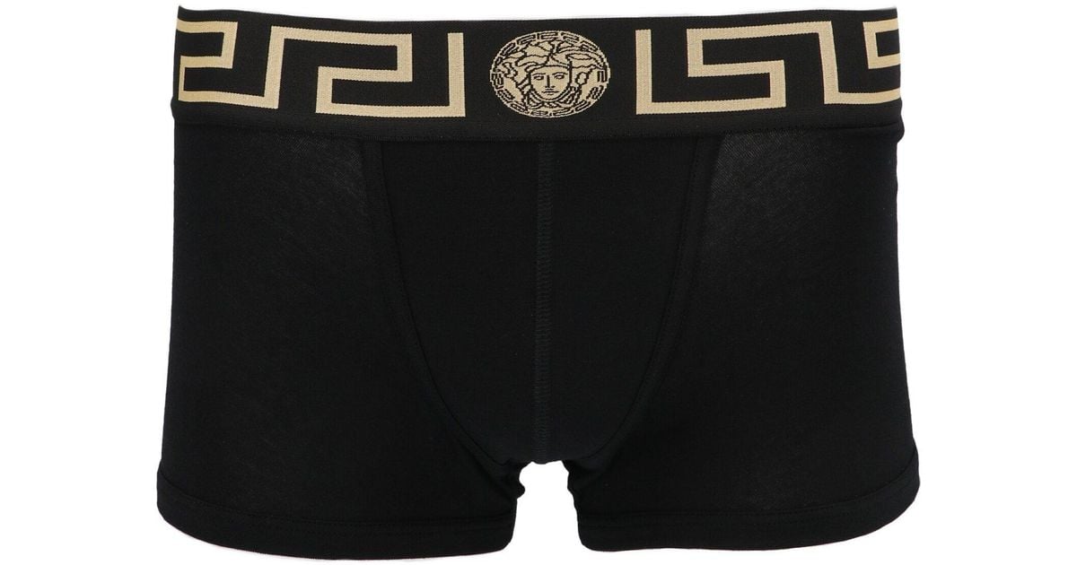 Versace Cotton Greca-print Stretched Boxer Briefs in Black for Men - Lyst