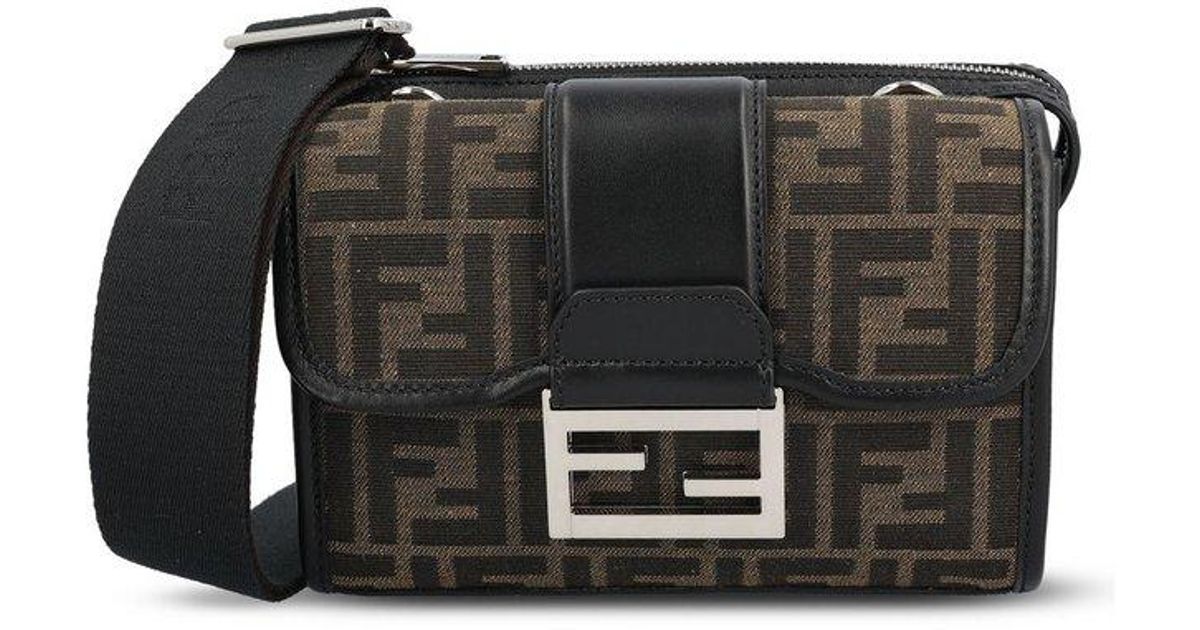 Fendi Double Baguette Ff Jacquard Crossbody Bag in Black for