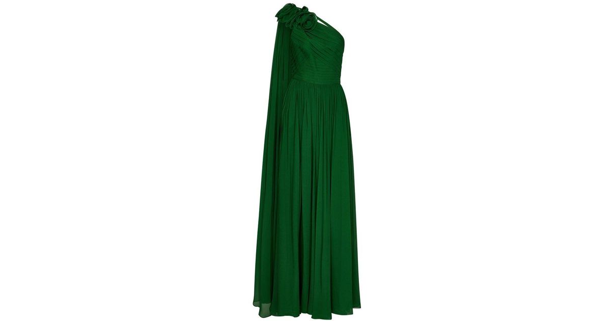Elie Saab Floral Detailed One-shoulder Draped Gown in Green | Lyst