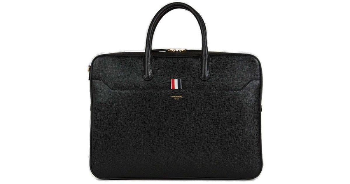 Thom Browne Logo Detailed Zip-up Briefcase in Black for Men | Lyst