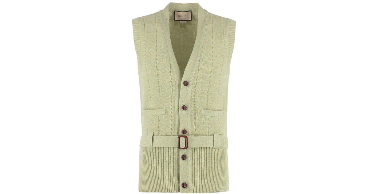 Gucci Wool Belted Knitted Vest in Green for Men | Lyst UK
