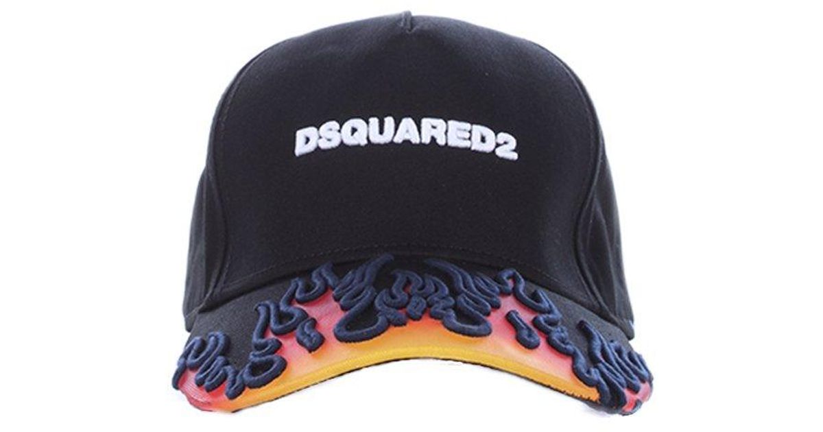 DSquared² Dsquared 2 Flame Printed Logo Embroidered Cap in Black for Men |  Lyst