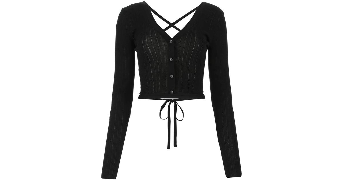 miu miu lace up cardigan