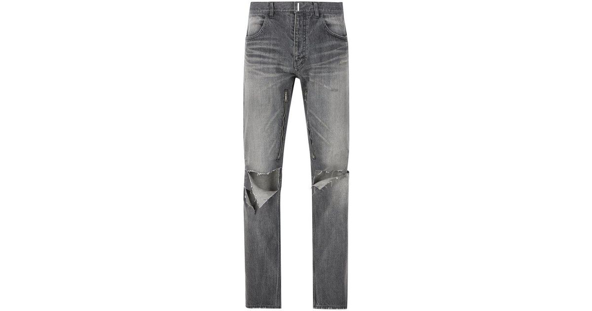Givenchy Destroyed Straight-leg Jeans in Gray for Men | Lyst