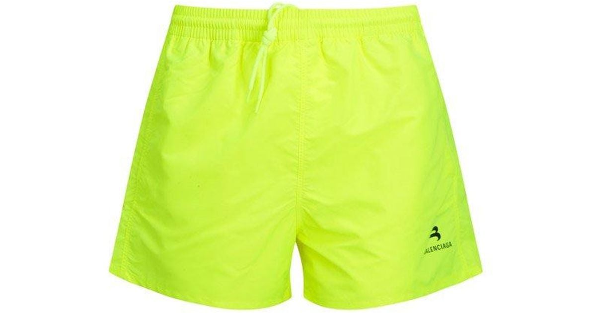Balenciaga Synthetic Logo Printed Swim Shorts in Green for Men | Lyst