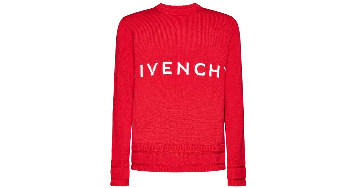 Givenchy 4g Logo Intarsia Knitted Crewneck Sweater in Red for Men 