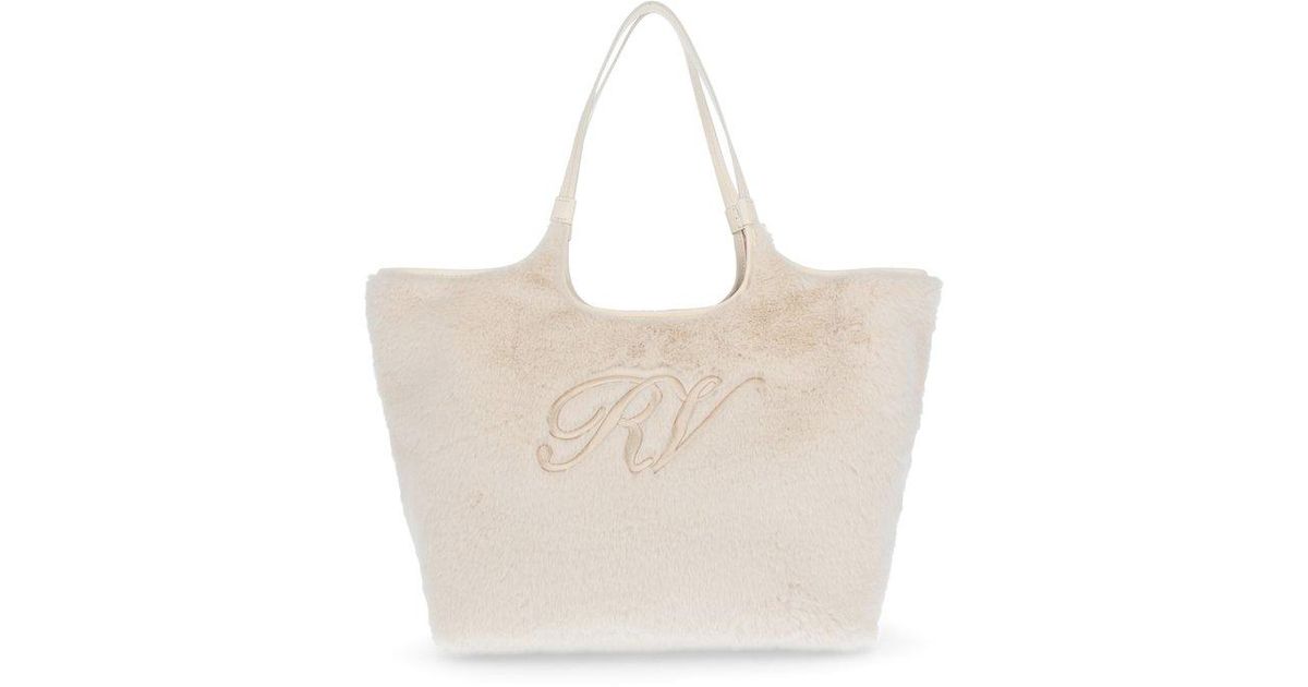 Roger Vivier Logo Embroidered Medium Shopping Bag in Natural | Lyst