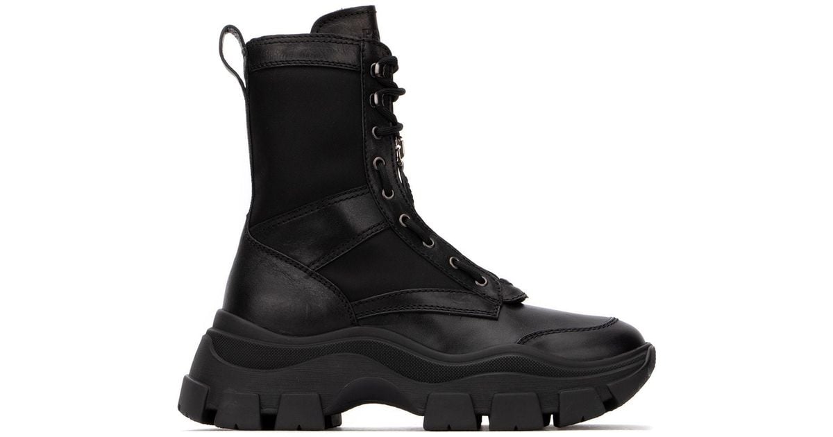 Prada Leather Chunky Combat Boots in Black for Men | Lyst