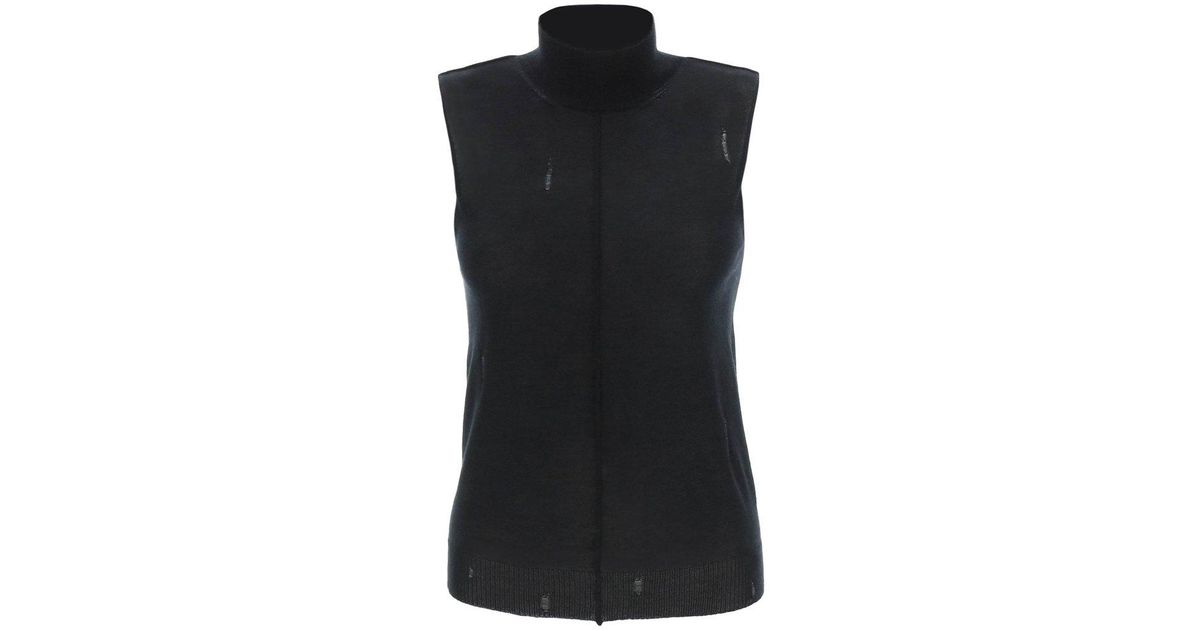 Amiri Cashmere High Neck Distressed Knitted Vest in Black | Lyst
