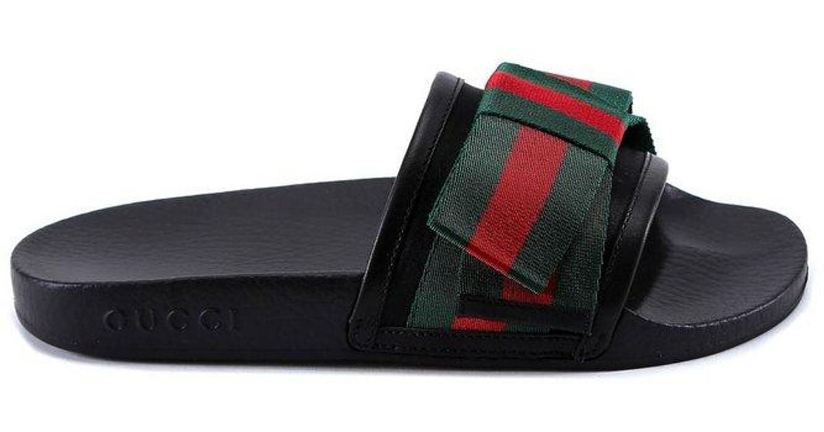 Gucci Striped Bow Slides in Black Lyst