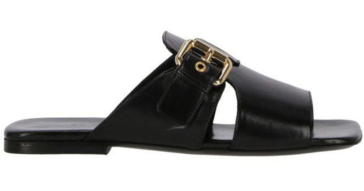 BY FAR Leather Cut-out Open-toe Slides in Black | Lyst