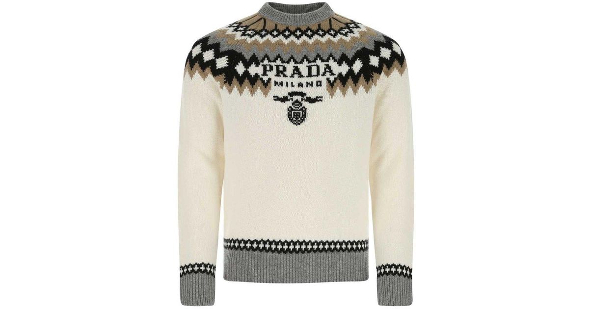 Prada Embroidered Cashmere Sweater in Beige (Black) for Men - Save 38% |  Lyst