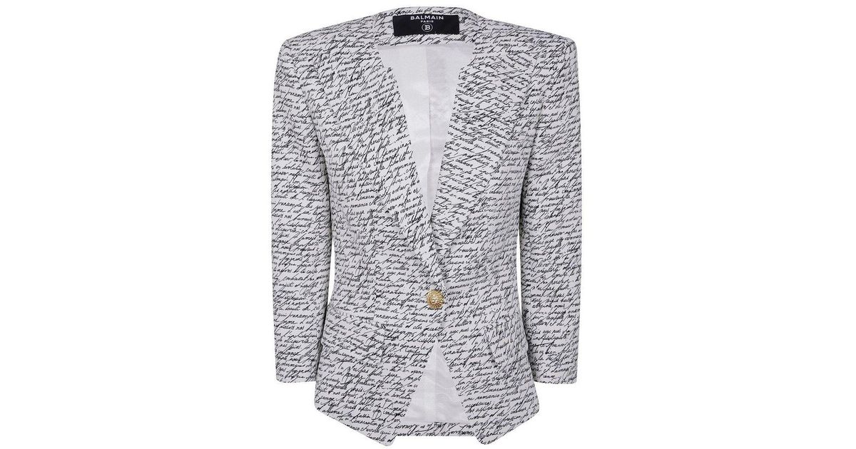 Balmain Love Letter Printed 1-Button Jacket in Gray | Lyst