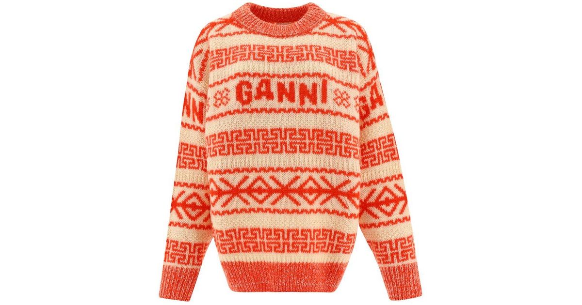 Ganni Cable Jacquard Sweater in Orange | Lyst